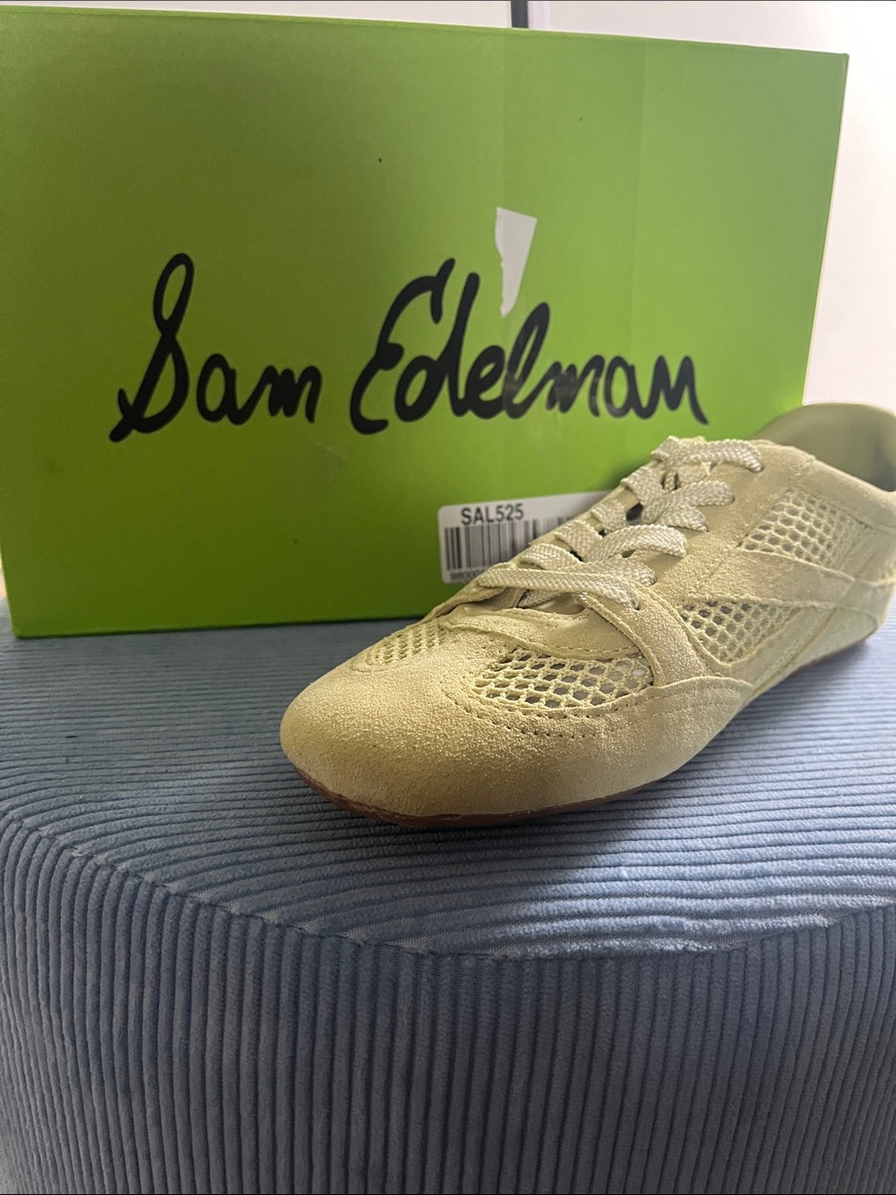 Sam Edelman Light Green Suede & Mesh Lace-Up Sneaker